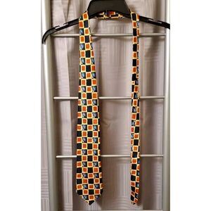 MARKS & SPENCER Tie Deep‎ Red Gold Blue ST MICHAEL 100% SILK Geometric Floral